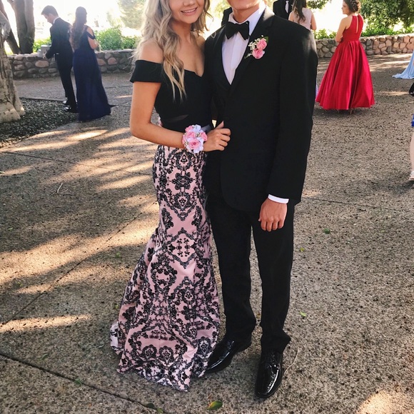 black dress with pink accents